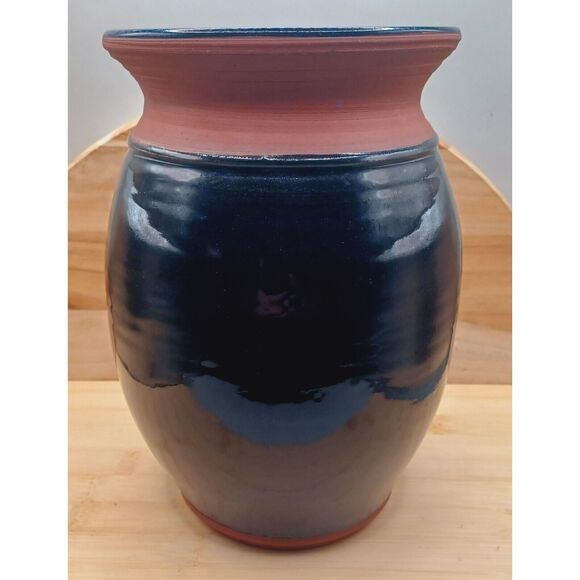 Vintage Handmade Wheel Thrown Earthenware Cobalt Blue Glazed Planter Vase - Picture 16 of 16